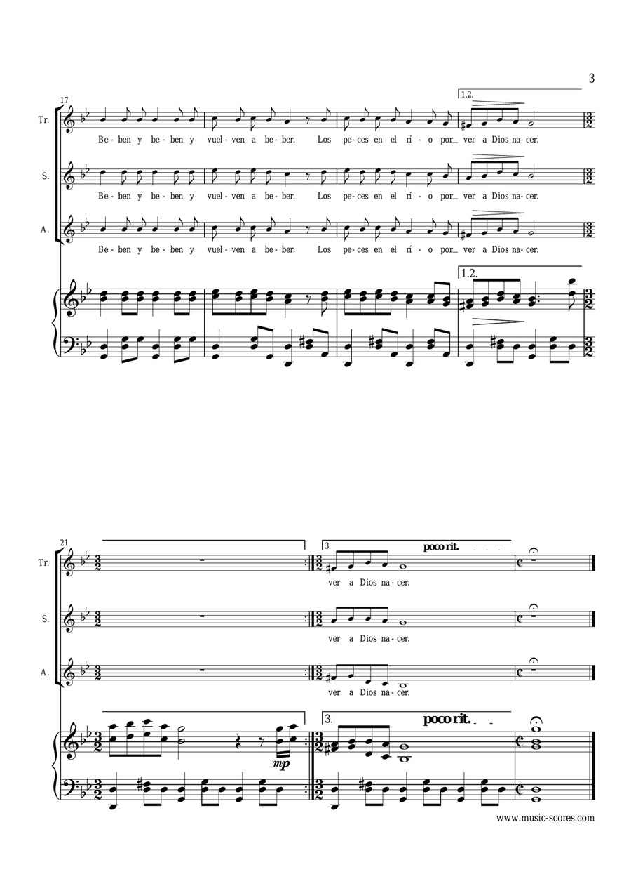 Los Peces en El Rio - 2 Voice Choir, Voice Solo, and Piano SA scores gallery preview page 3