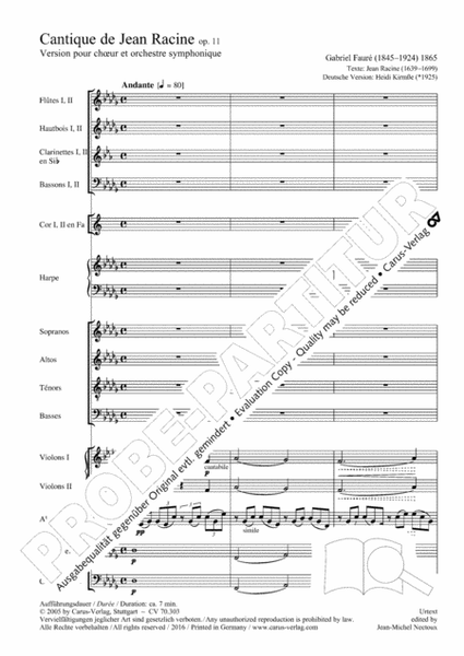 Cantique de Jean Racine (Lobgesang des Jean Racine) by Gabriel Faure 4-Part - Sheet Music