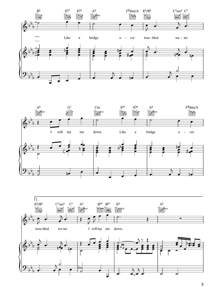 Bridge Over Troubled Water Piano, Vocal, Guitar scores gallery preview page 3