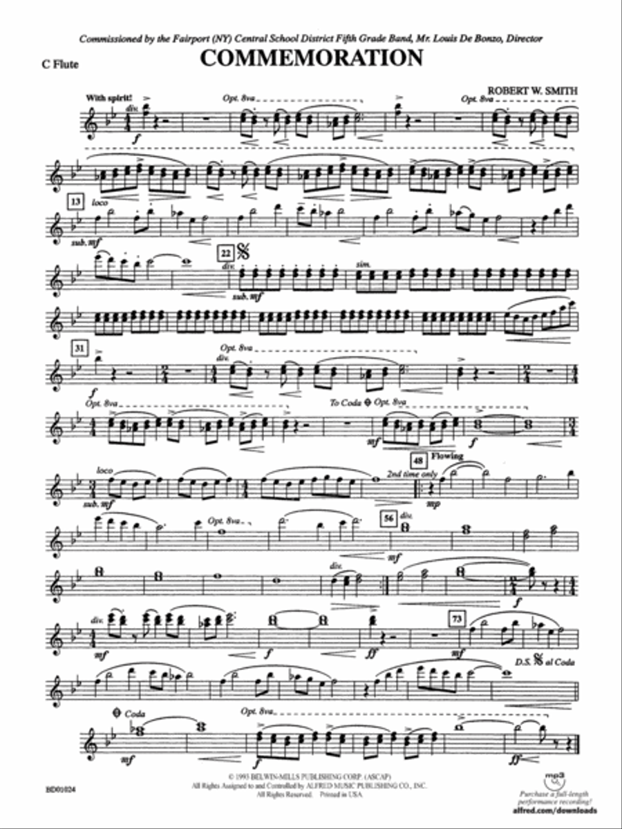 Commemoration: Flute Commemoration: Flute Concert Band scores gallery preview page 1