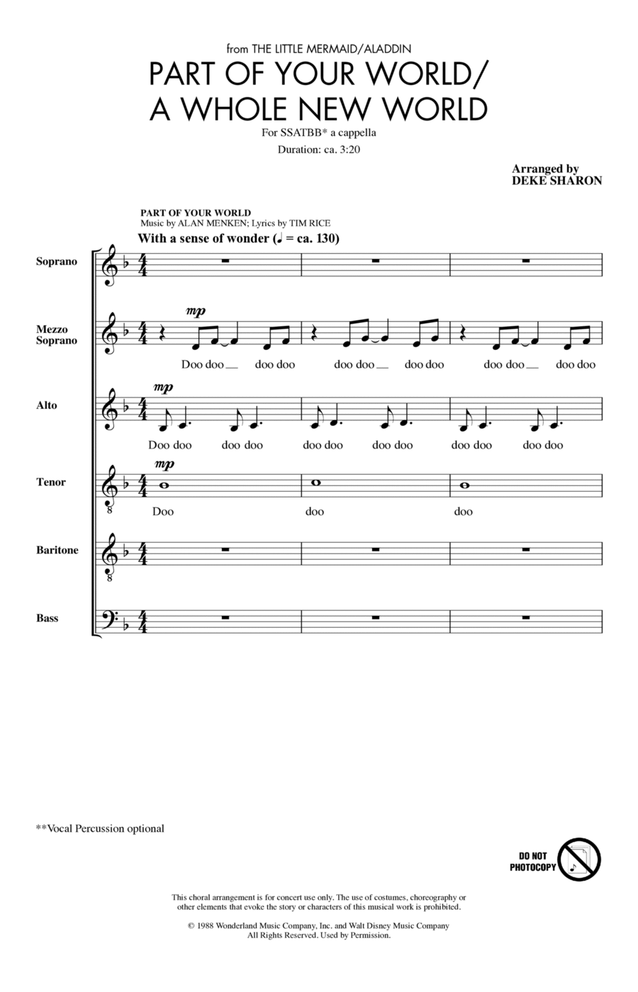 Part Of Your World/A Whole New World (from The Little Mermaid/Aladdin) (arr. Deke Sharon) 4-Part scores gallery preview page 1