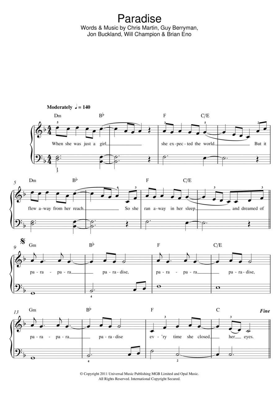 Paradise Paradise Easy Piano scores gallery preview page 1