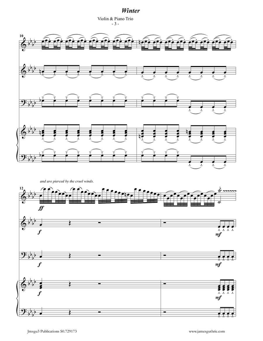 Vivaldi: Winter from the Four Seasons for Violin & Piano Trio Piano Trio scores gallery preview page 3