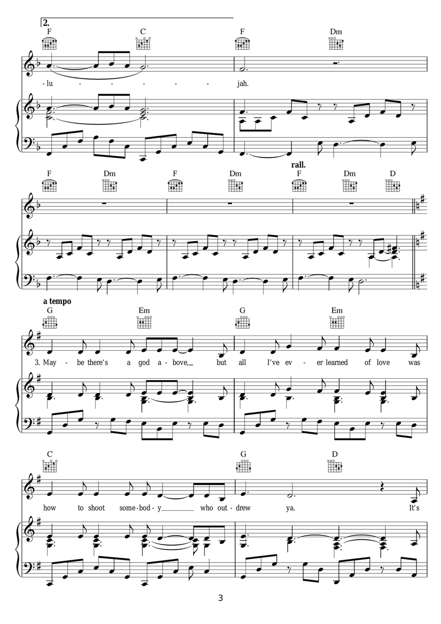 Hallelujah Piano, Vocal, Guitar scores gallery preview page 3