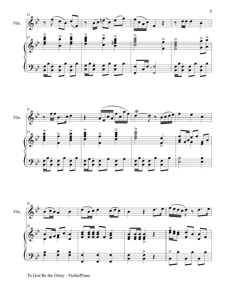 TO GOD BE THE GLORY (Duet – Violin and Piano/Score and Parts) TO GOD BE THE GLORY (Duet – Violin and Piano/Score and Parts) Violin scores gallery preview page 5