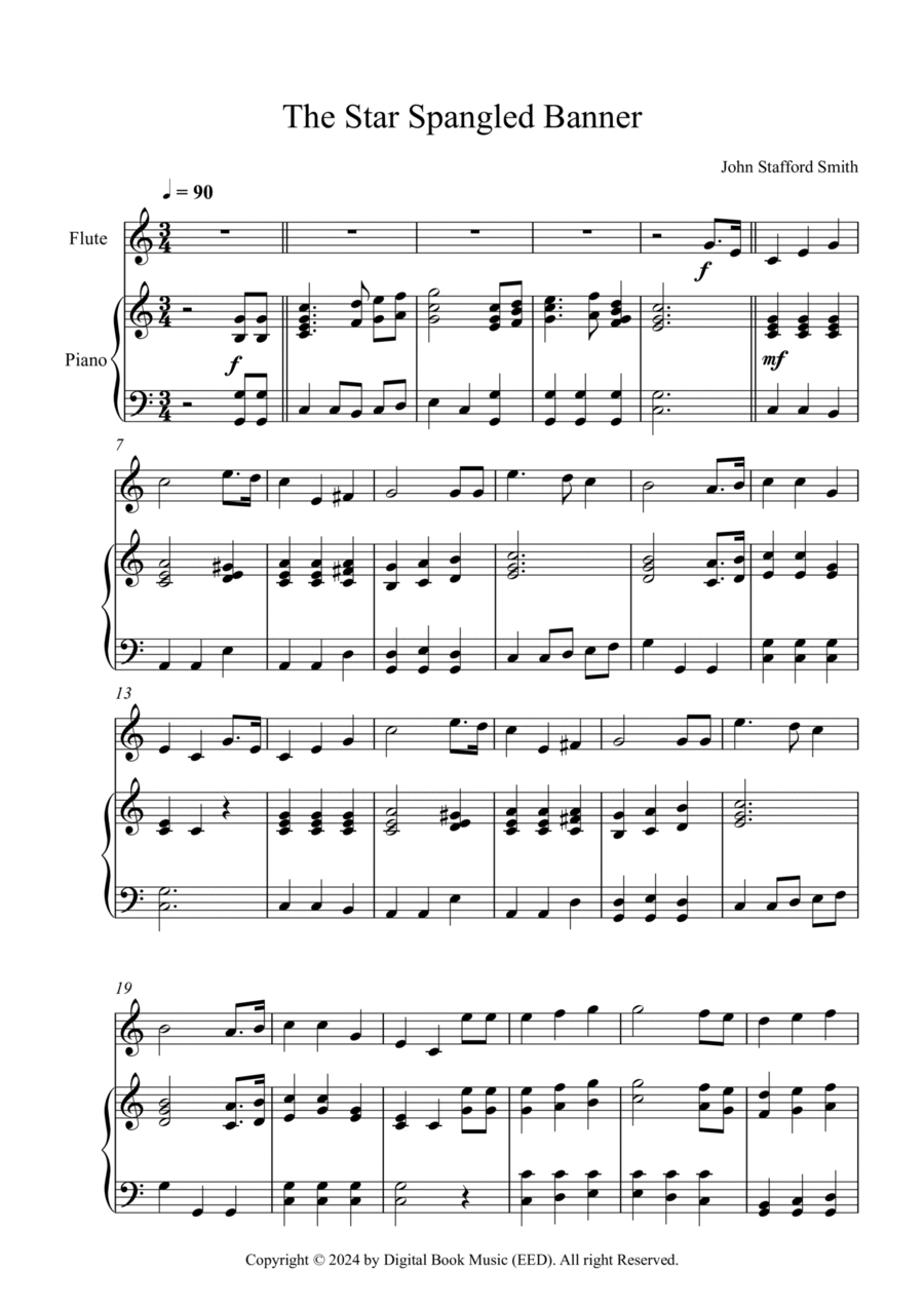 The Star Spangled Banner - John Stafford Smith (Flute + Piano) Flute Solo scores gallery preview page 1