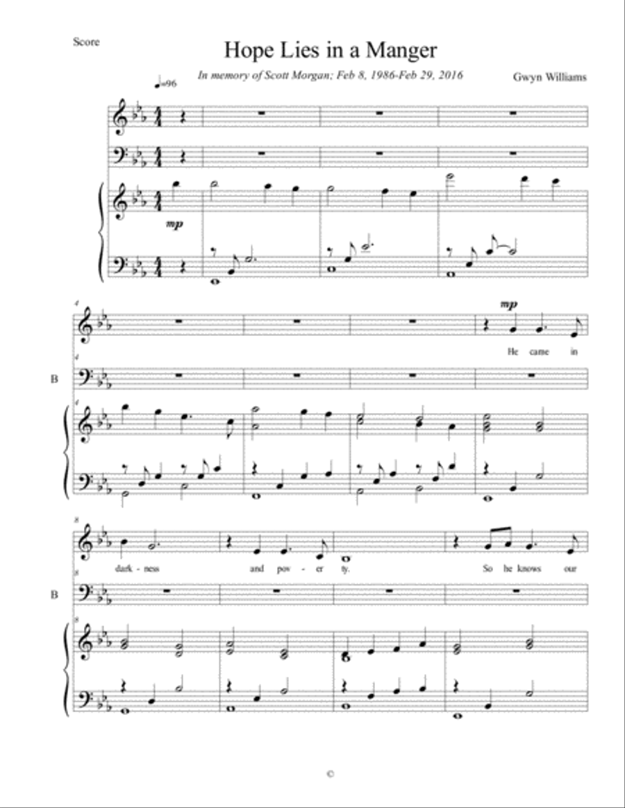 Hope Lies in a Manger Hope Lies in a Manger 3-Part scores gallery preview page 1