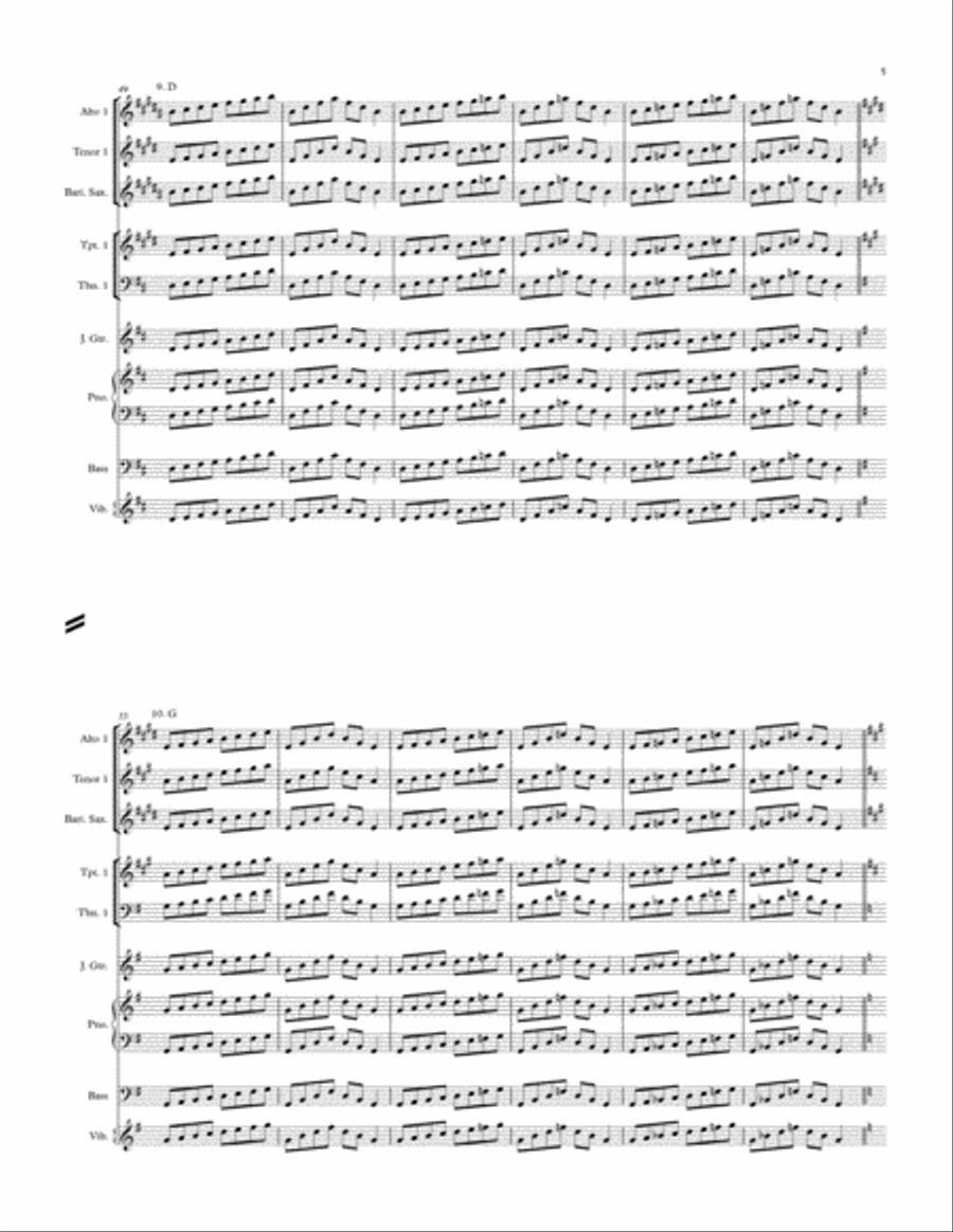 Jazz Band Scales/Arpeggios (Major, Mixolydian, Dorian, Blues) In All Keys Jazz Ensemble scores gallery preview page 5