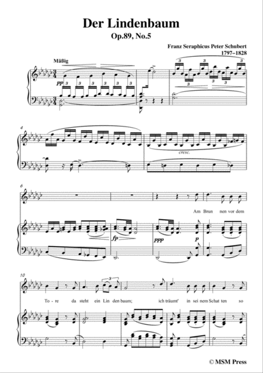 Schubert-Der Lindenbaum,Op.89,No.5,in G flat Major,for Voice and Piano Voice Solo scores gallery preview page 3