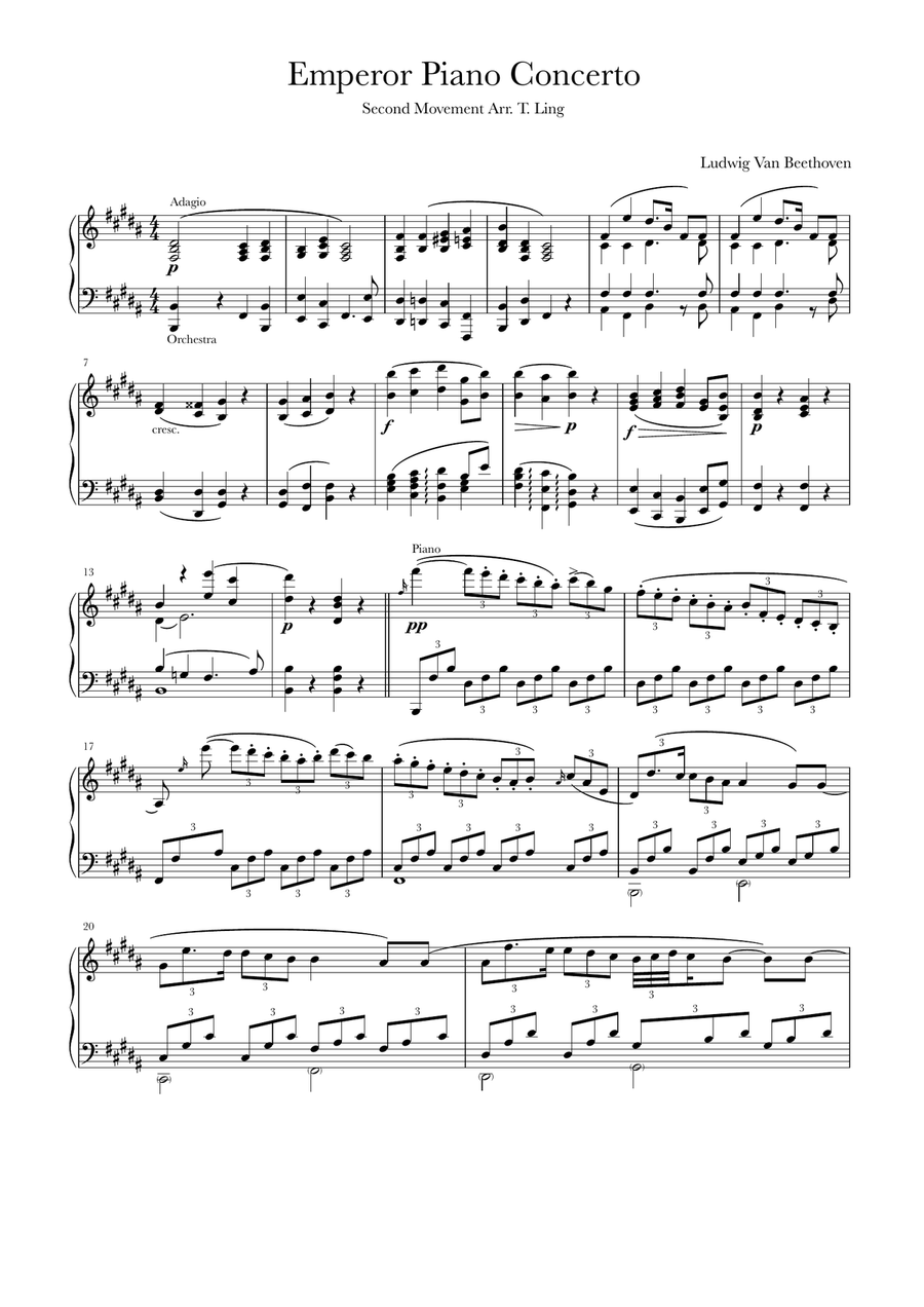 Emperor Concerto (5th) 2nd movement piano solo Piano Solo scores gallery preview page 1