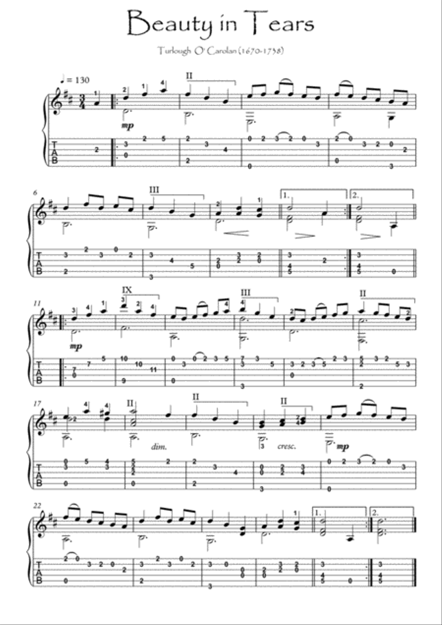 Classical Guitar Anthology by Turlough O Carolan with tablature Acoustic Guitar scores gallery preview page 1