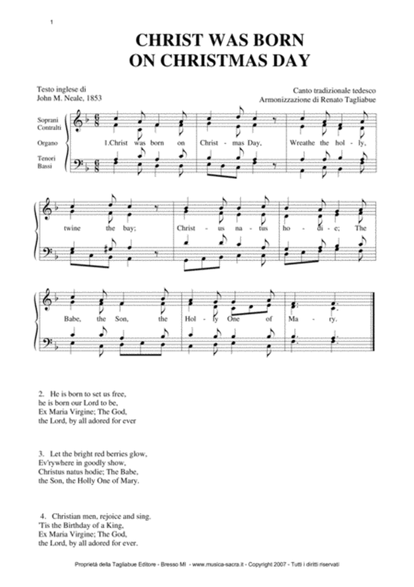 CHRIST WAS BORN ON CHRISTMAS DAY - Arr. for SATB Choir image number null