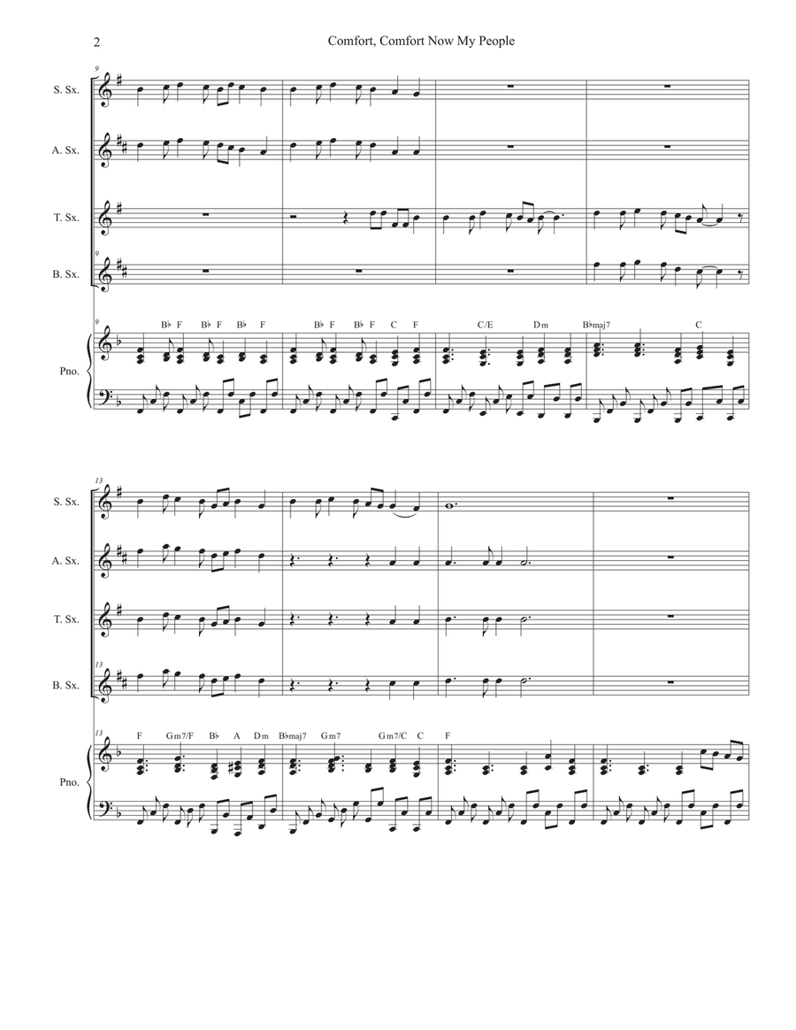 Comfort, Comfort Now My People (Saxophone Quartet and Piano) Woodwind Ensemble scores gallery preview page 3