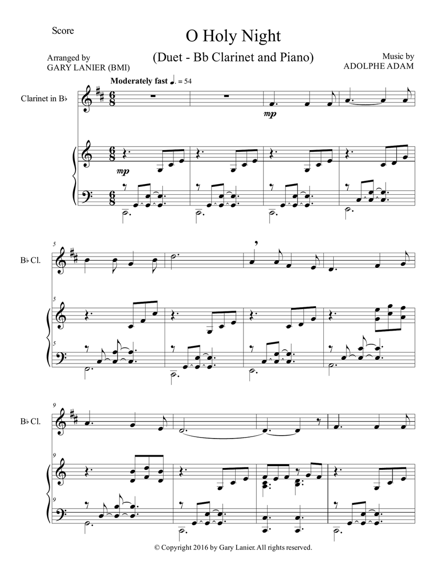 O HOLY NIGHT (Duet – Bb Clarinet & Piano with Parts) B-Flat Clarinet scores gallery preview page 2