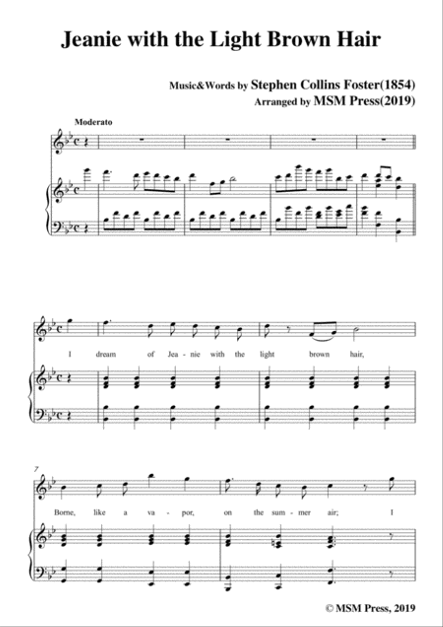 Stephen Collins Foster-Jeanie with the Light Brown Hair,in B flat Major,for Voice&Pno Voice scores gallery preview page 3
