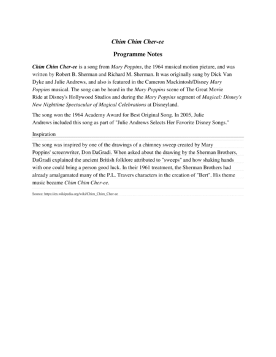 Chim Chim Cher-ee from Walt Disney's MARY POPPINS Saxophone Quartet scores gallery preview page 6