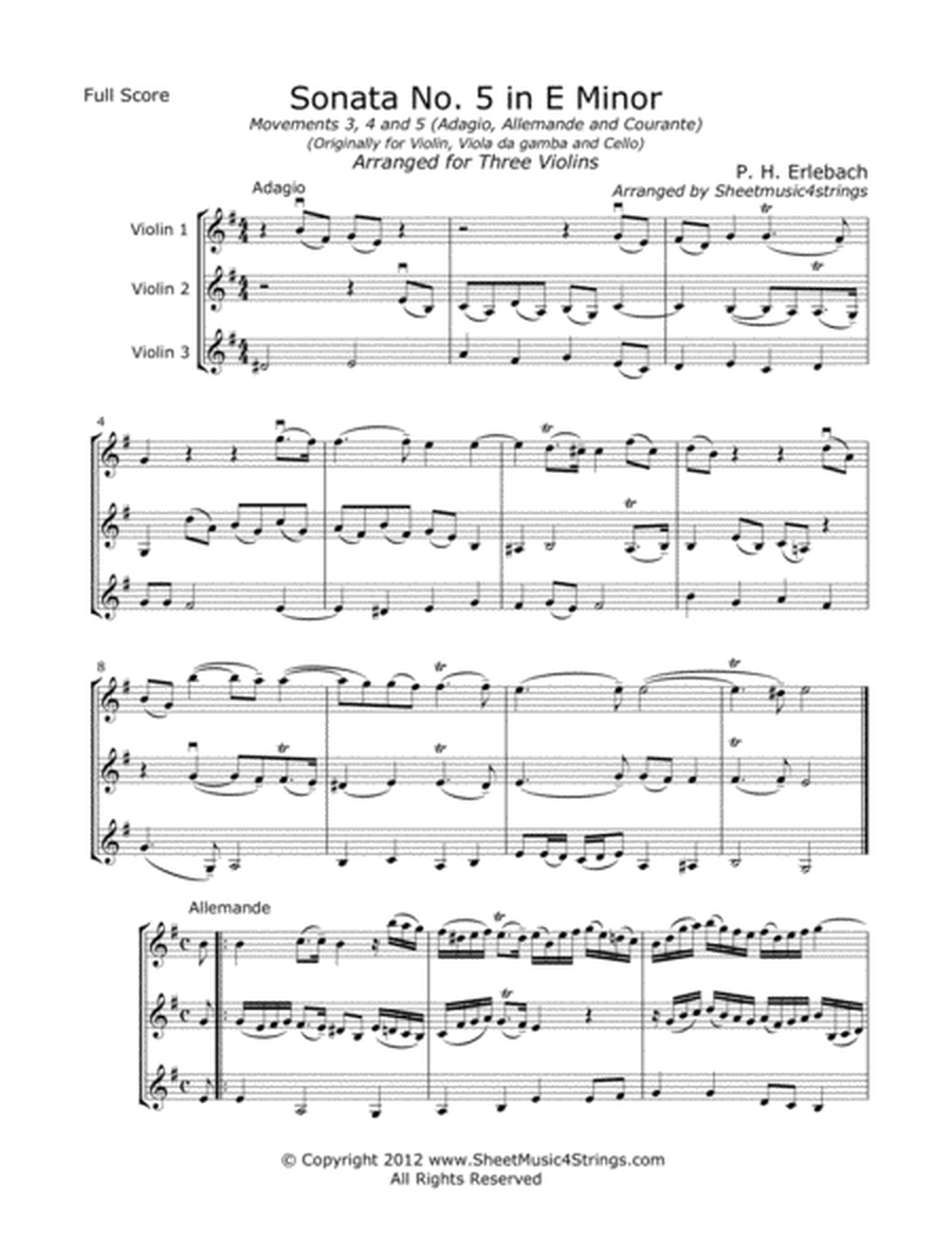 Erlebach, P. - Sonata No. 5 (Mvt. 5) for Three Violins image number null
