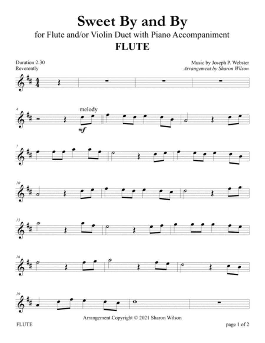 In the Sweet By and By (for Flute and/or Violin Duet with Piano accompaniment) Flute scores gallery preview page 3