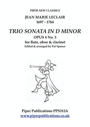 Book cover for LECLAIR: TRIO SONATA IN D MINOR Opus 4 No. 3 for flute, oboe & clarinet