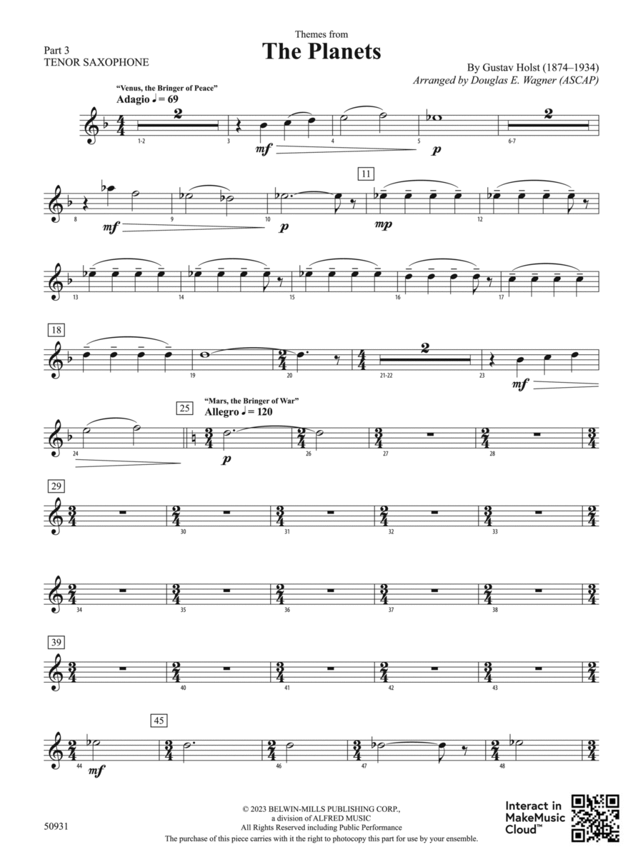 The Planets: Part 3 - Tenor Saxophone Concert Band scores gallery preview page 1