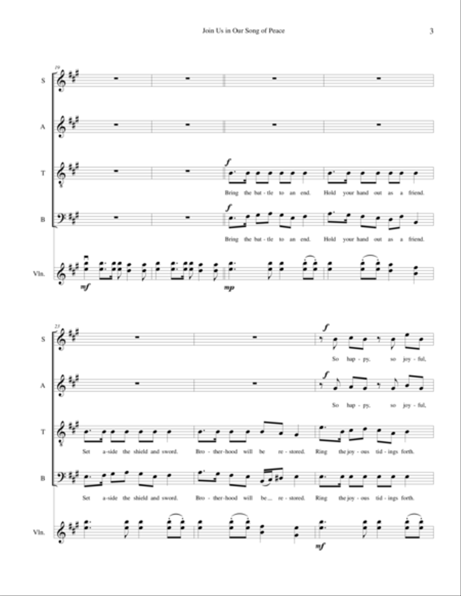 Join Us in Our Song of Peace - SATB with violin accompaniment image number null