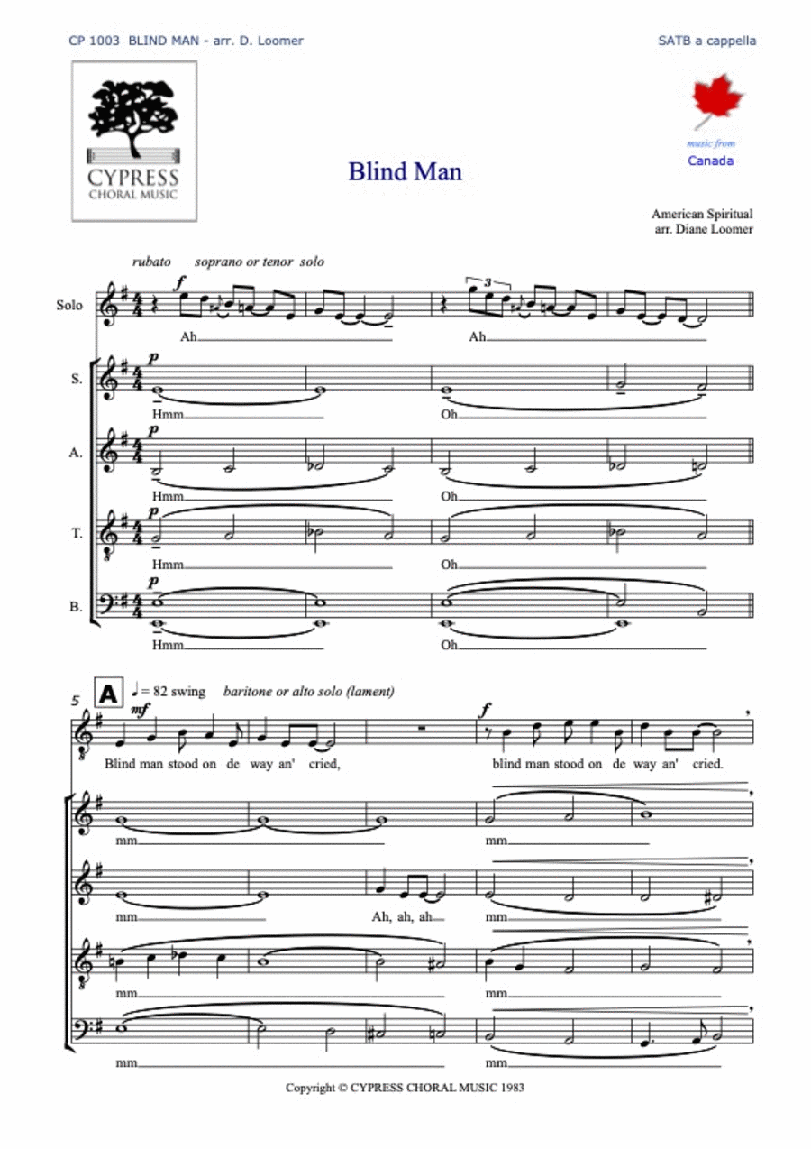 Blind Man Blind Man 4-Part scores gallery preview page 1