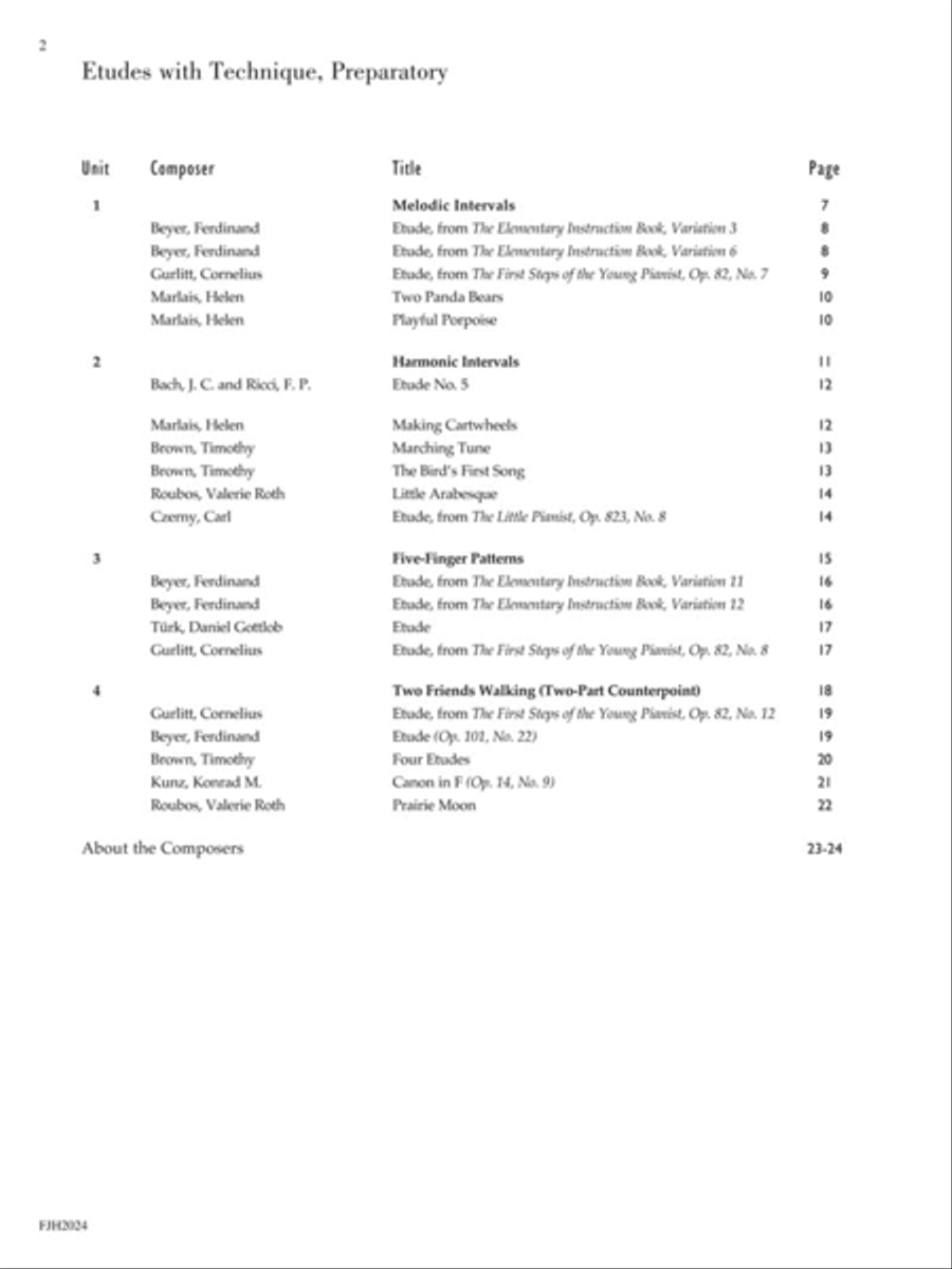 Etudes with Technique, Preparatory