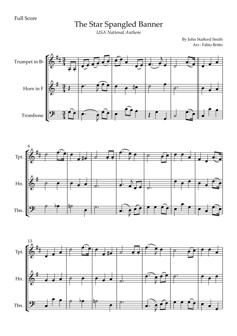 The Star Spangled Banner (USA National Anthem) for Brass Trio Brass Trio scores gallery preview page 1