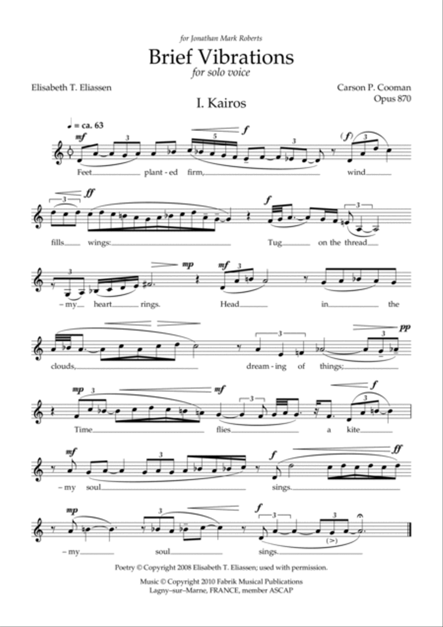 Carson Cooman - Brief Vibrations (2010), song cycle for solo voice Voice Solo scores gallery preview page 3