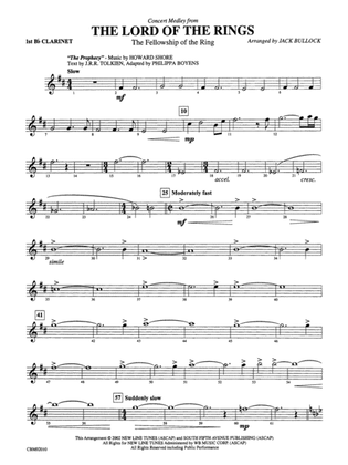 The Lord of the Rings: The Fellowship of the Ring, Concert Medley from: 1st B-flat Clarinet