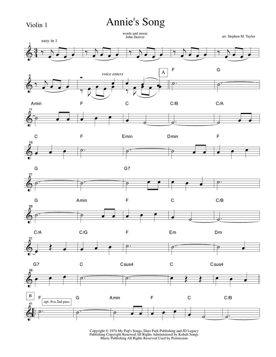 Annie's Song String Quartet scores gallery preview page 1