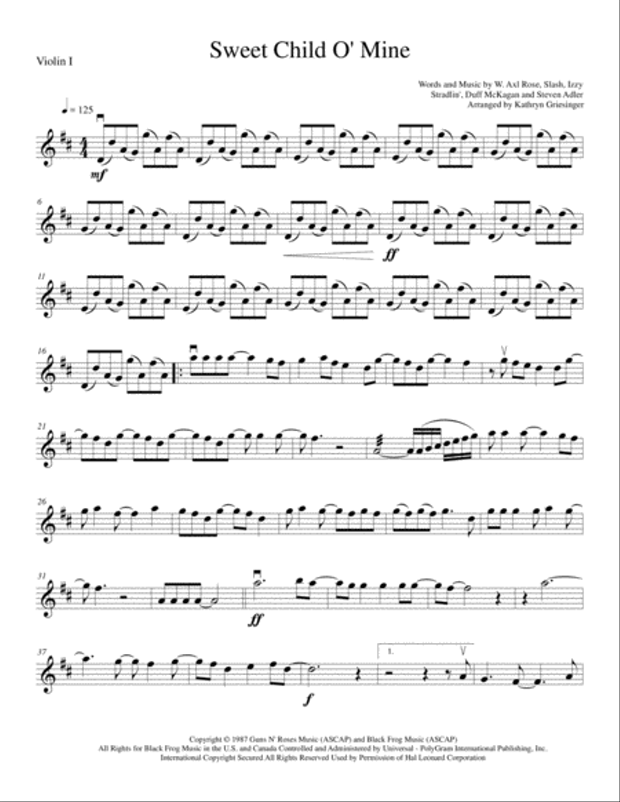 Sweet Child O' Mine String Quartet scores gallery preview page 1