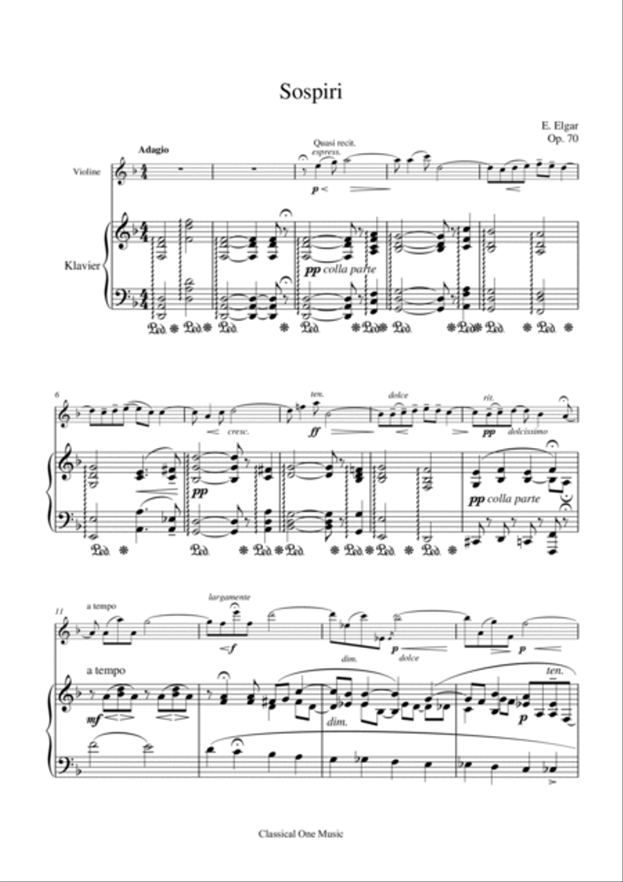 Elgar-Sospiri for violin and piano Violin Solo scores gallery preview page 2