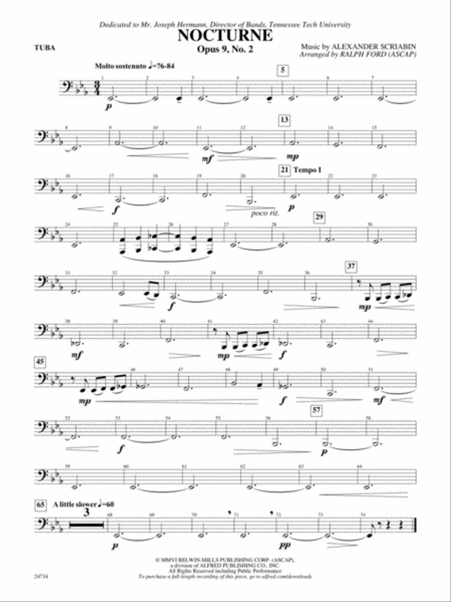 Nocturne (Opus 9, No. 2): Tuba Concert Band scores gallery preview page 1