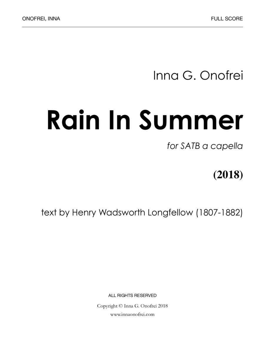 Rain In Summer Rain In Summer 4-Part scores gallery preview page 1