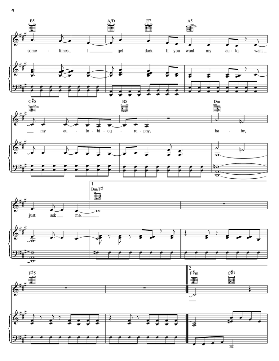 Autobiography Piano, Vocal, Guitar scores gallery preview page 4
