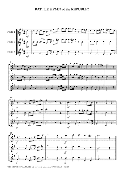 BATTLE HYMN of the Republic easy Trio for 3 flutes image number null