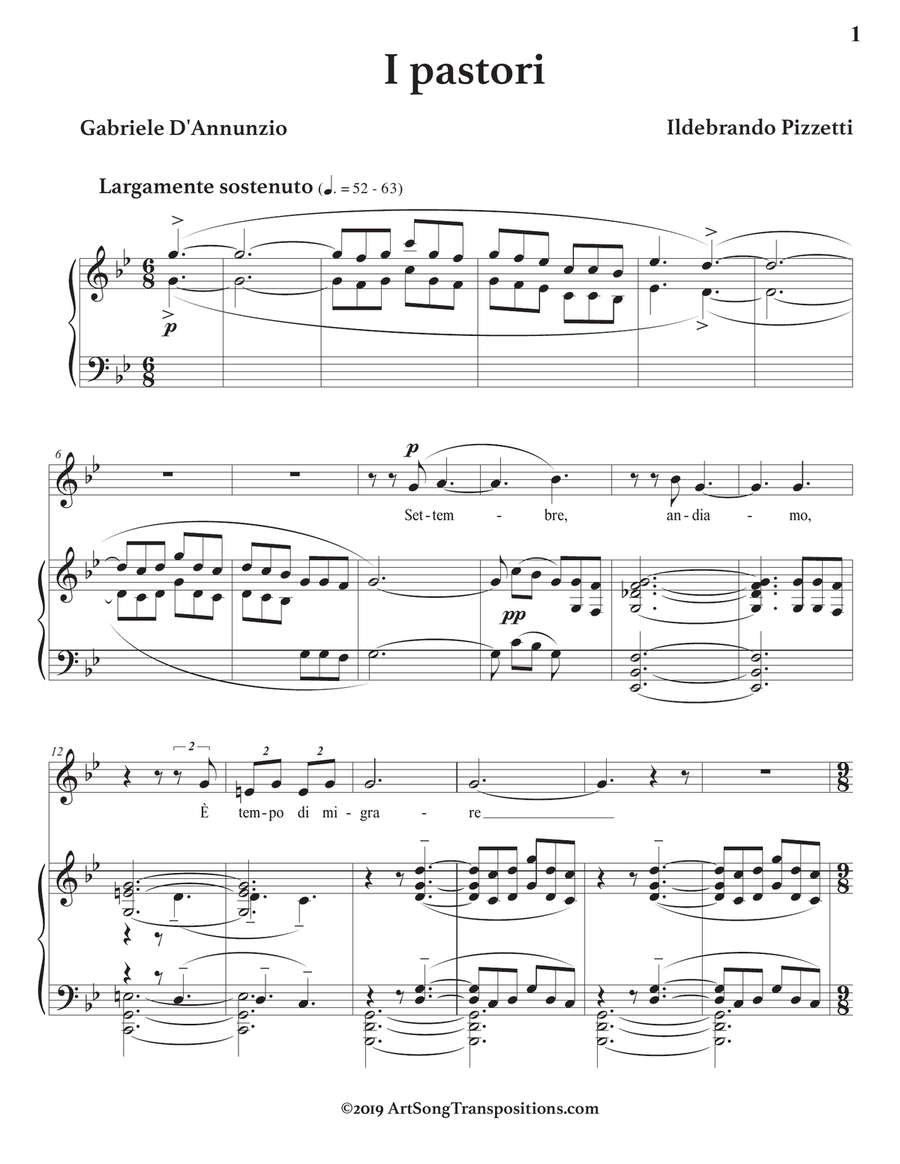 PIZZETTI: I pastori (transposed to G minor) Piano, Vocal scores gallery preview page 2