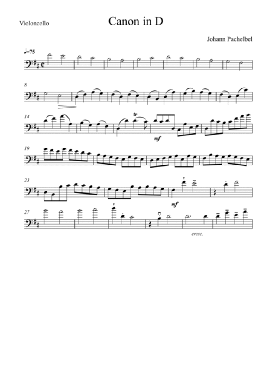 Canon in D (Pachelbel's Canon) for 2 CELLOs Cello scores gallery preview page 5