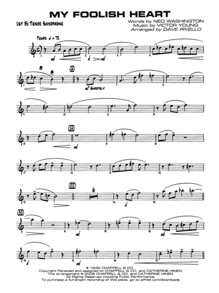 My Foolish Heart: B-flat Tenor Saxophone