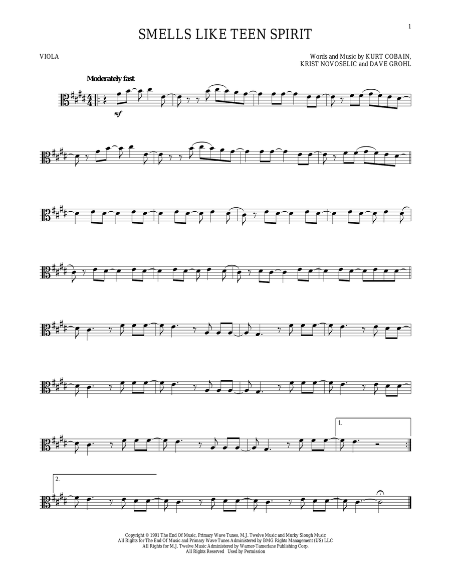 Smells Like Teen Spirit Viola Solo scores gallery preview page 1