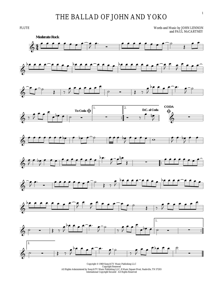 The Ballad Of John And Yoko Flute Solo scores gallery preview page 1