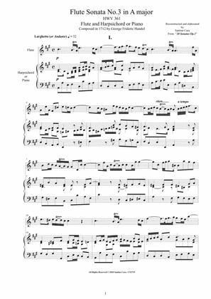 Handel - Flute Sonata No.3 in A major Op.1 HWV 361 for Flute and Harpsichord or Piano