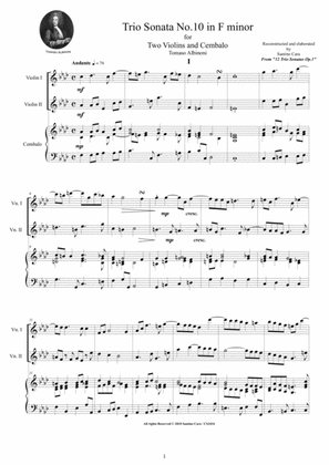 Book cover for Albinoni - Trio Sonata No.10 in F minor Op.1 for Two Violins and Cembalo or Piano