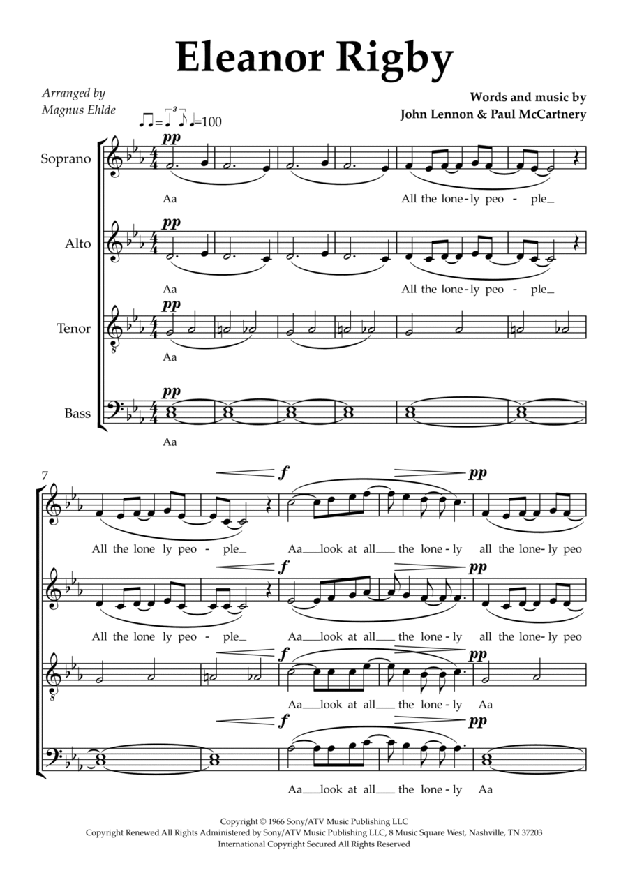 Eleanor Rigby 4-Part scores gallery preview page 1
