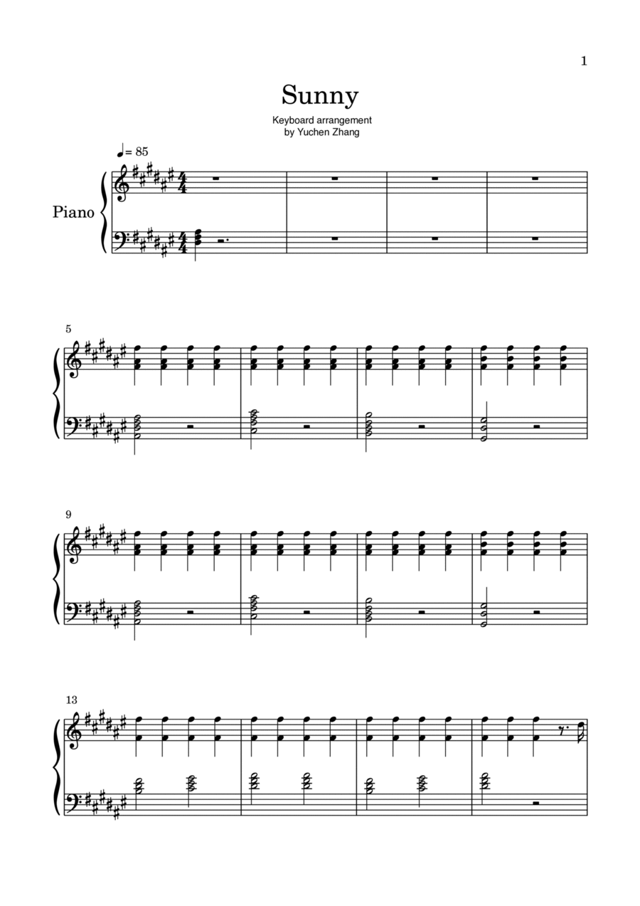Sunny Sunny Easy Piano scores gallery preview page 1