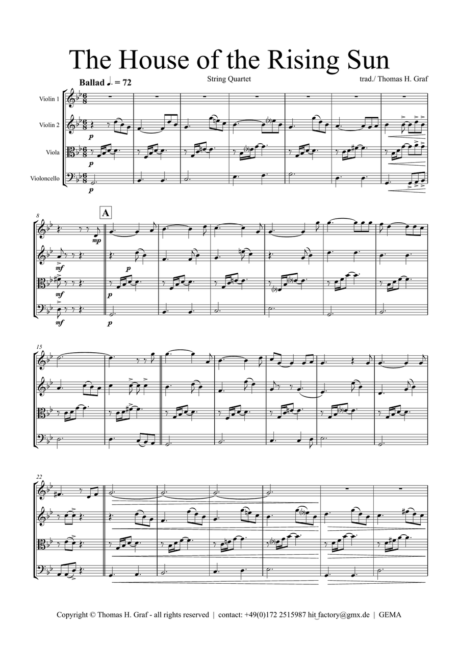The house of the rising sun - String Quartet String Quartet scores gallery preview page 1
