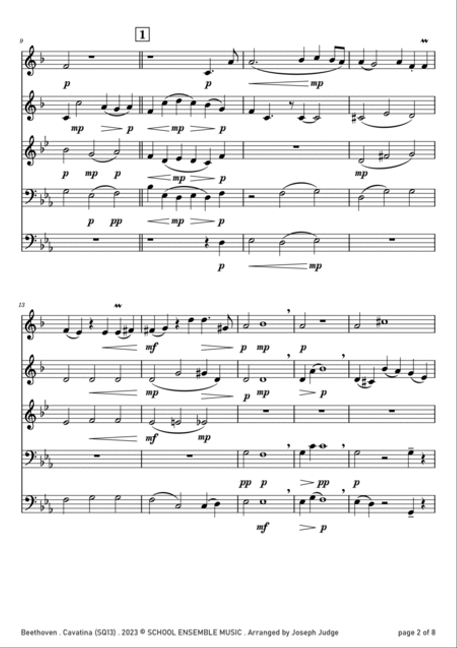 Cavatina by Beethoven for Brass Quintet in Schools Brass Quintet scores gallery preview page 2