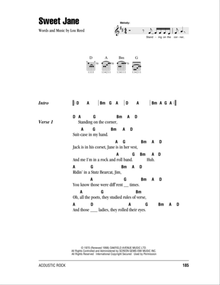 Sweet Jane (Intro) Acoustic Guitar scores gallery preview page 1