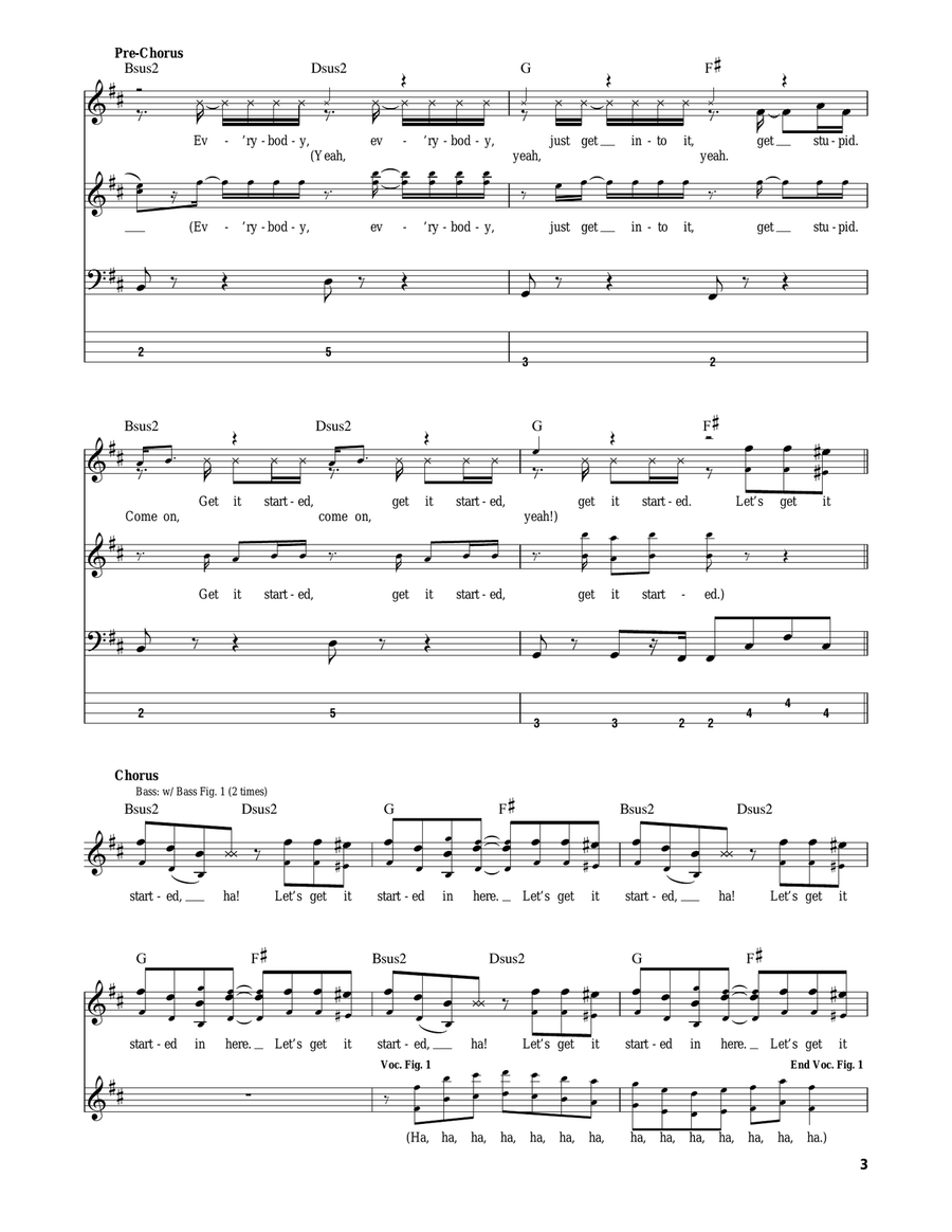 Let's Get It Started Bass Guitar Tablature scores gallery preview page 3